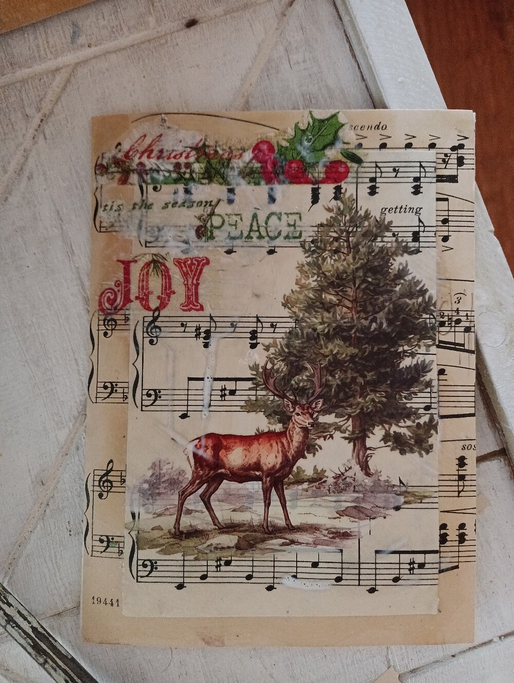 Holiday Joy Deer & Pine Music Sheet Wall Art - Red & Green